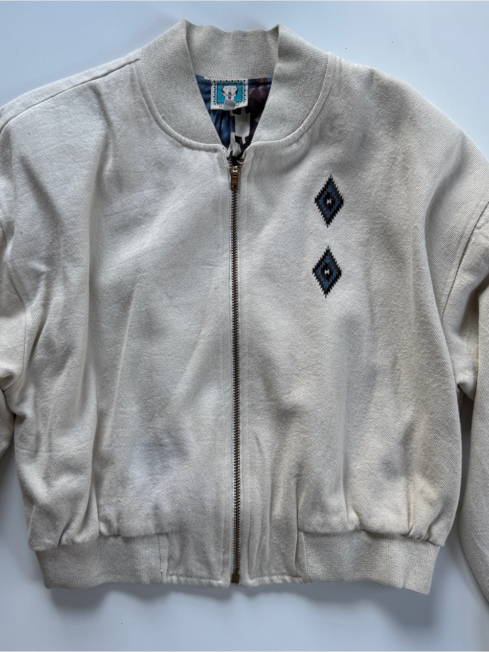 Vintage Desert West Cropped  Western Canvas Jacket Southwest Diamond Lined USA L